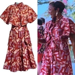 Sika NWT Shanti Handmade Cotton Cape Midi Dress In Red and Pink Size 12
